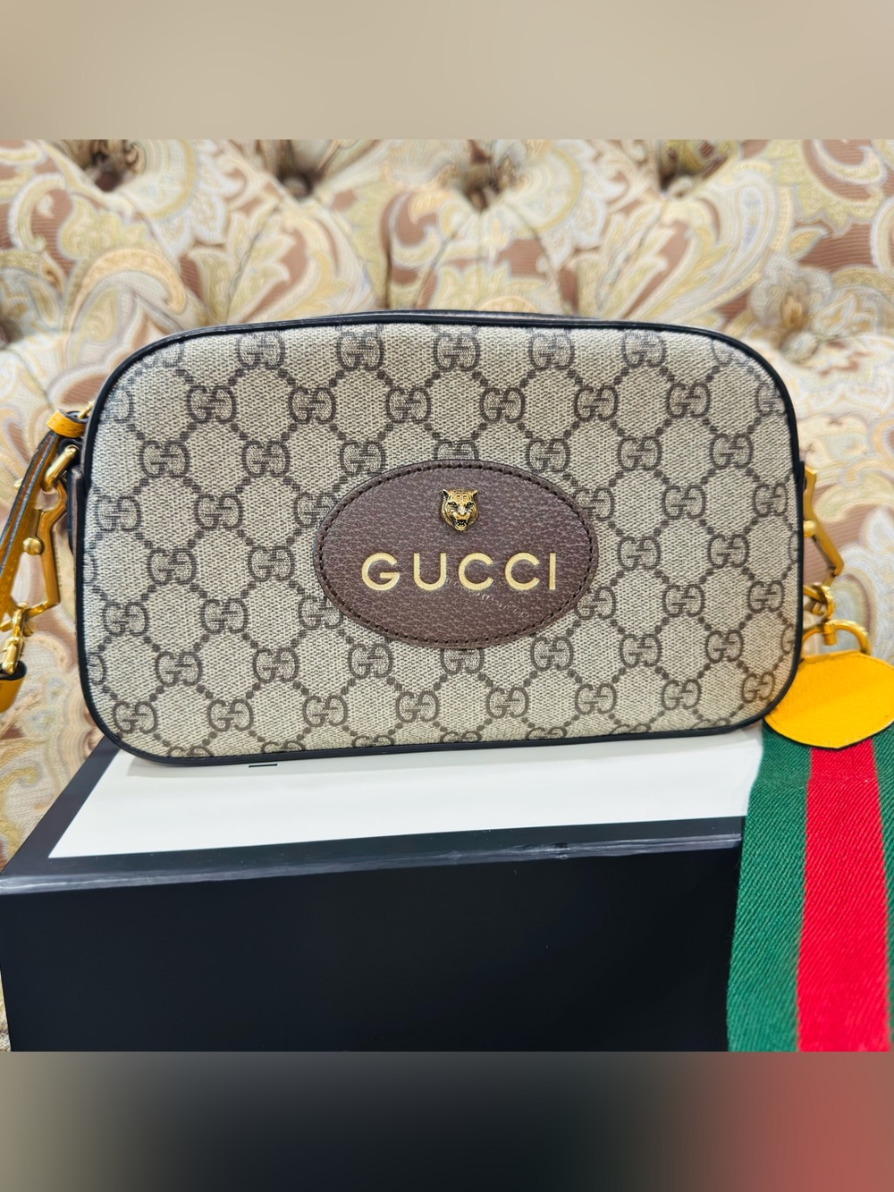 GUCCI GG Supreme Monogram Web Neo Vintage Camera Bag Beige New Acero Crop - Picture 7 of 15